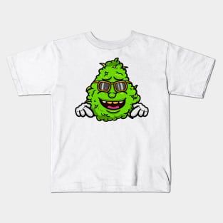 Weed Bud Cartoon With Glass and Pointing Down. Kids T-Shirt